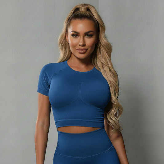 Woman Seamless Sports Top Yoga Crop Top Short Sleeve Top For Fitness Workout T-shirt Tops Gym Clothing Running Sportswear BELVS