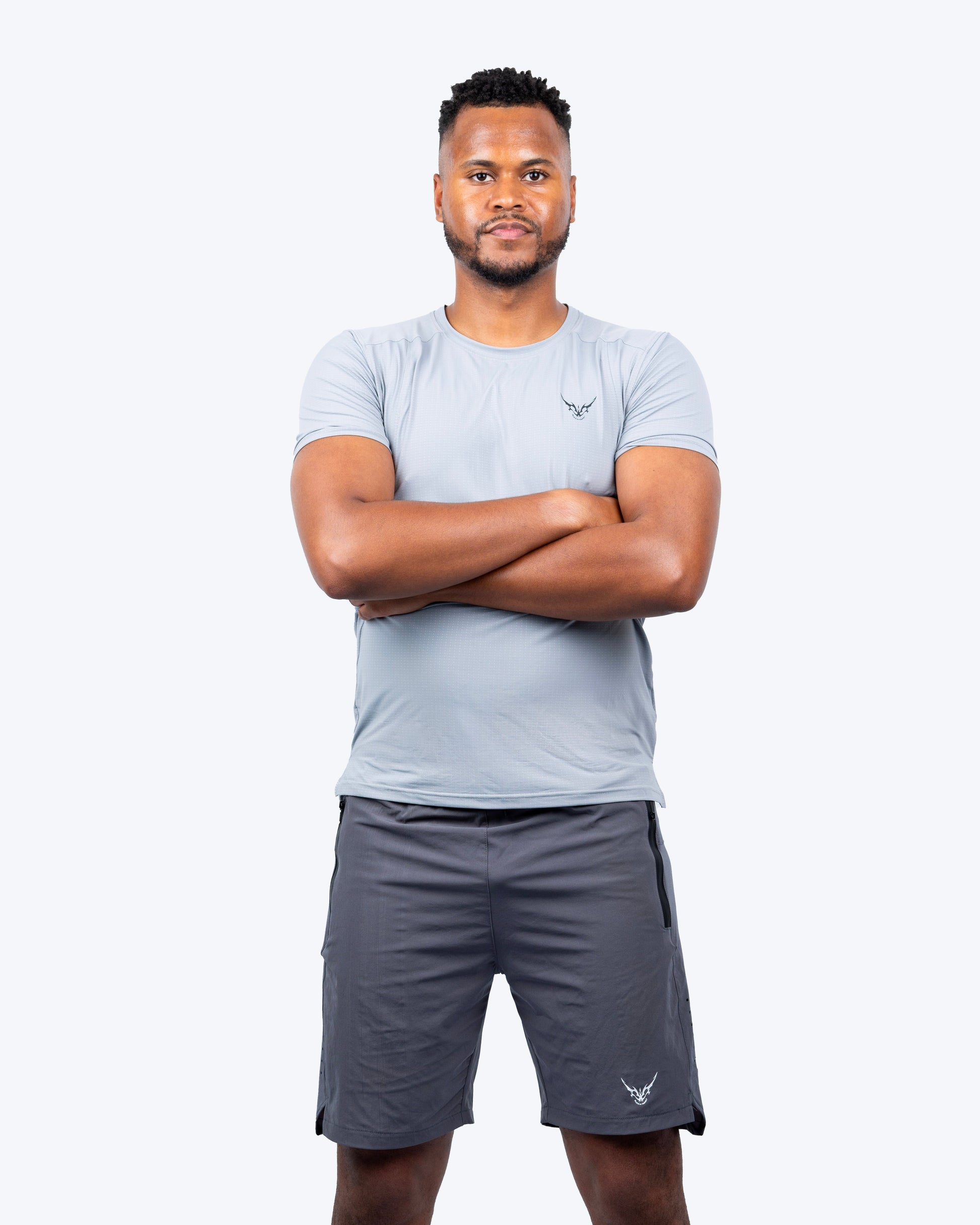 BELVS Ice Grey Performance Top — slim athletic fit side view